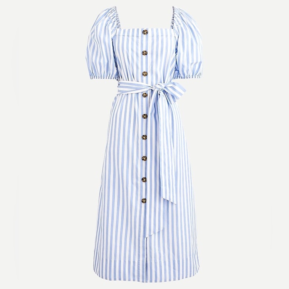 J crew striped cottage midi dress with puff sleeves - Picture 1 of 3